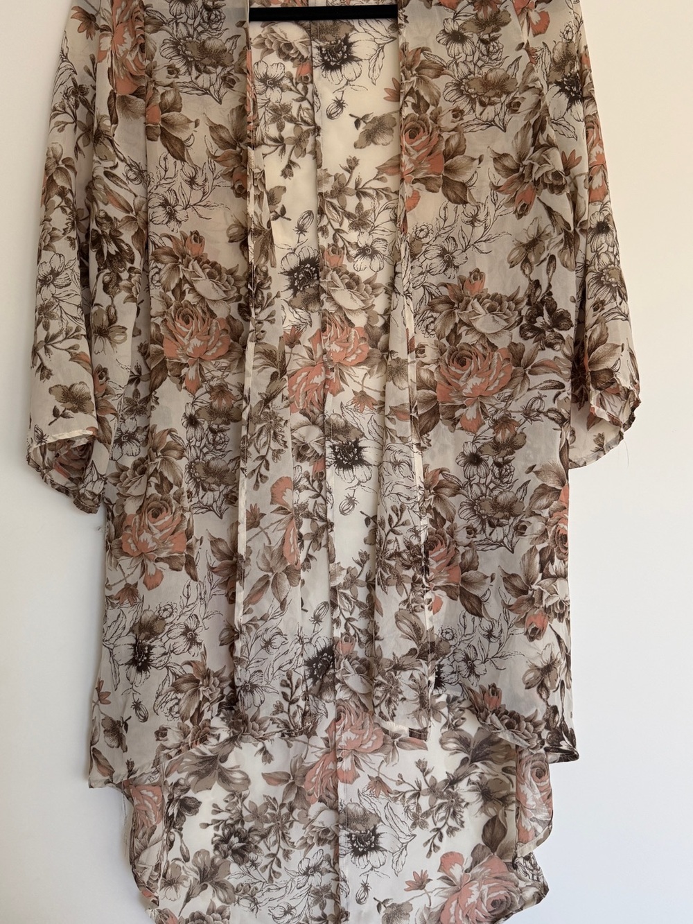 Sheer Floral Kimono/Cardigan Cover-Up in Cream and Blush